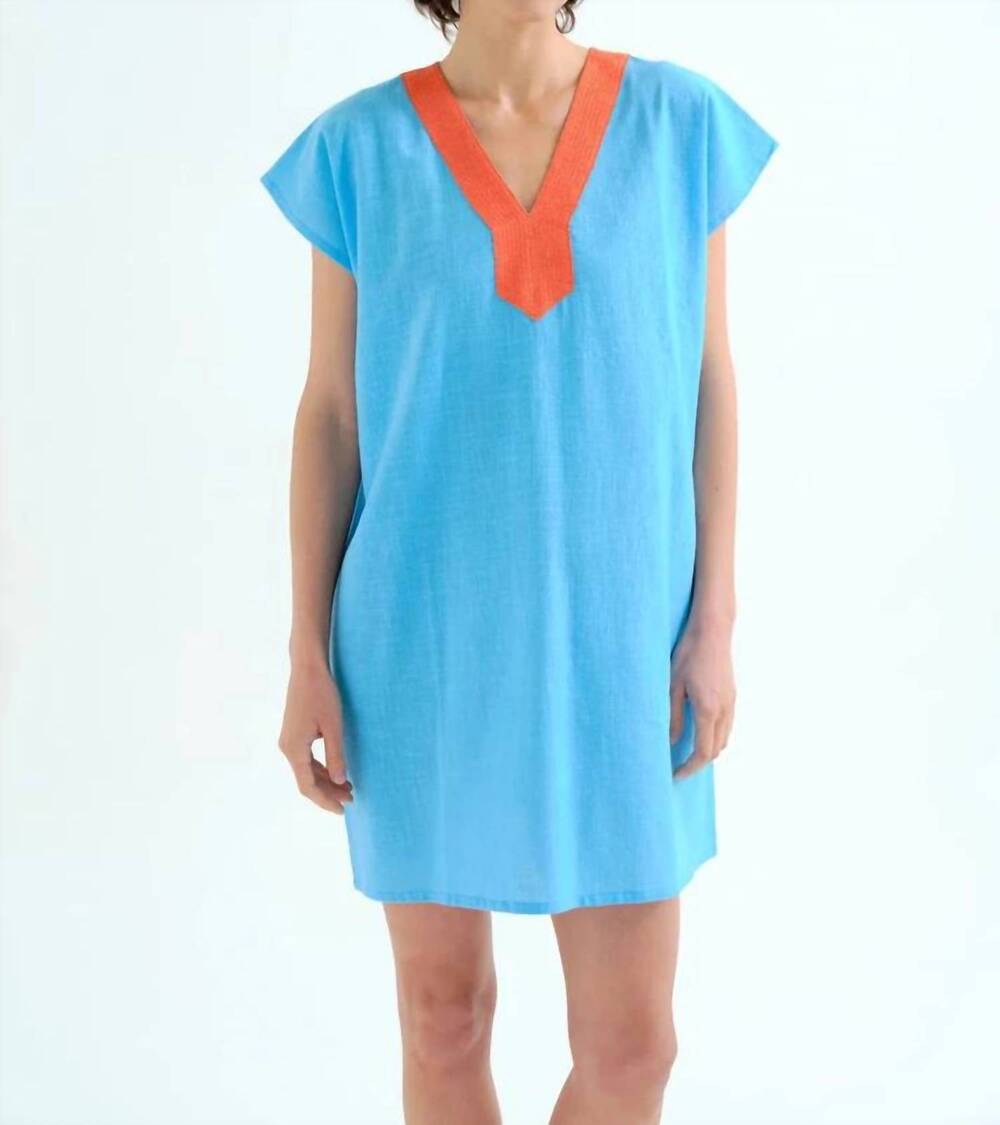 NEW COMPANIA FANTASTICA colorblock short kaftan dress in turquoise with orange